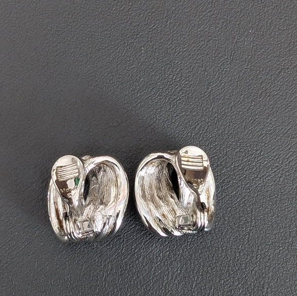 Vintage Monet Polished Silver Tone Swirl, Clip Style Earrings - Picture 4 of 9